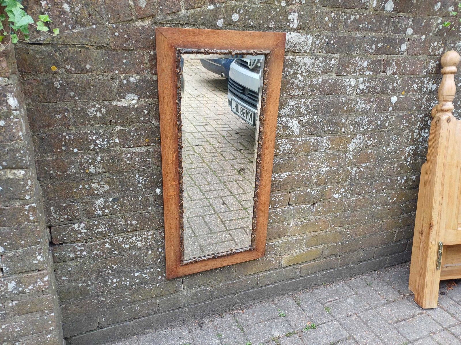 photo vinterior Large Antique Oak Wall Mirror With Ornate Gold Gesso Bevelled Glass Edwardian Arts And Crafts Hall Bedroom Mirror