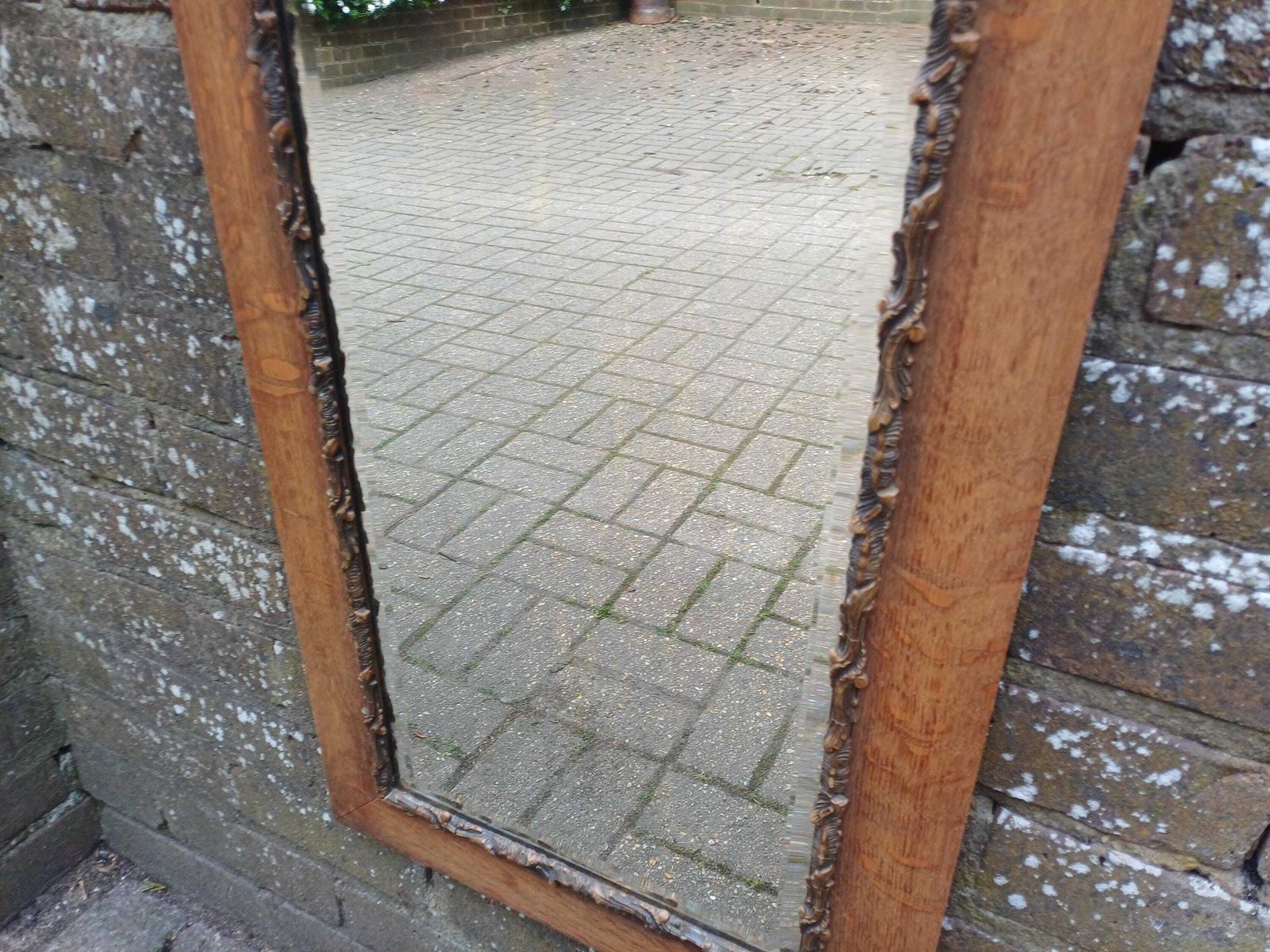 photo buy Large Antique Oak Wall Mirror With Ornate Gold Gesso Bevelled Glass Edwardian Arts And Crafts Hall Bedroom Mirror