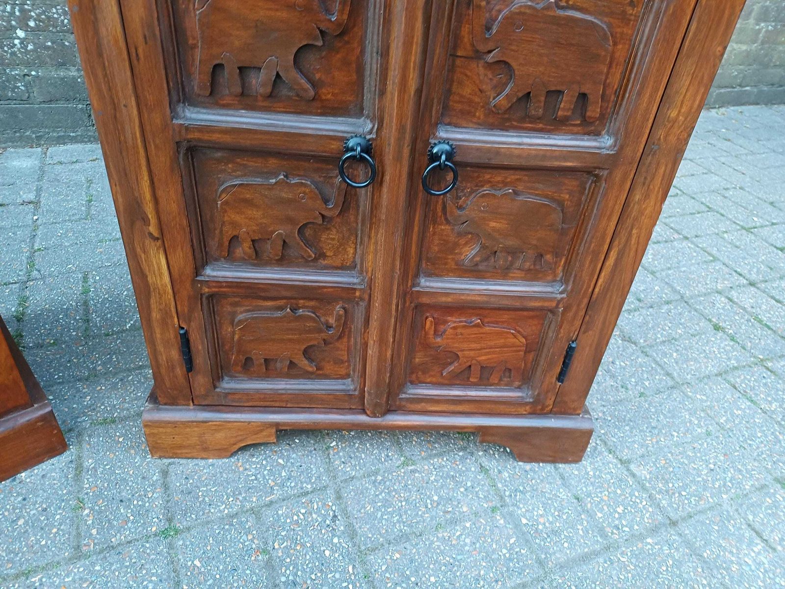 595.0 Pair Vintage Teak Elephant Cupboards Shelving Unit Drawer Cabinet Mid Century Storage Solid Wood Bedside Cabinets photo