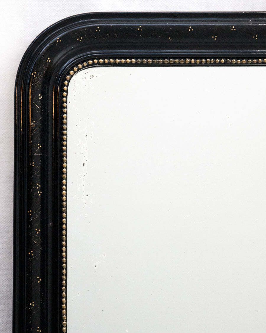 19th C Napoleon III Black Mirror With Hand Painted Floral Details photo 1050.0