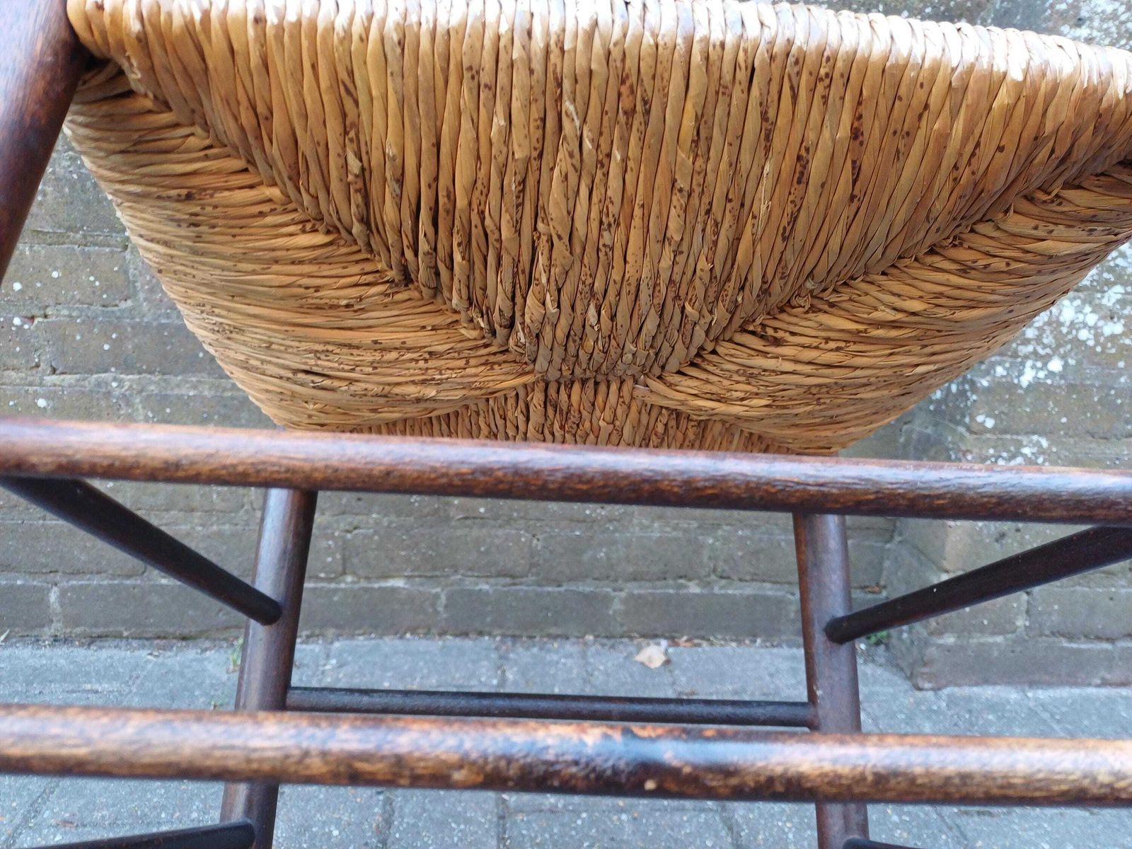 Pair Antique Victorian Rush Seat Ladder Back Chairs Beech Mahogany Country Kitchen Dining Chairs Woven Seat Rustic photo buy