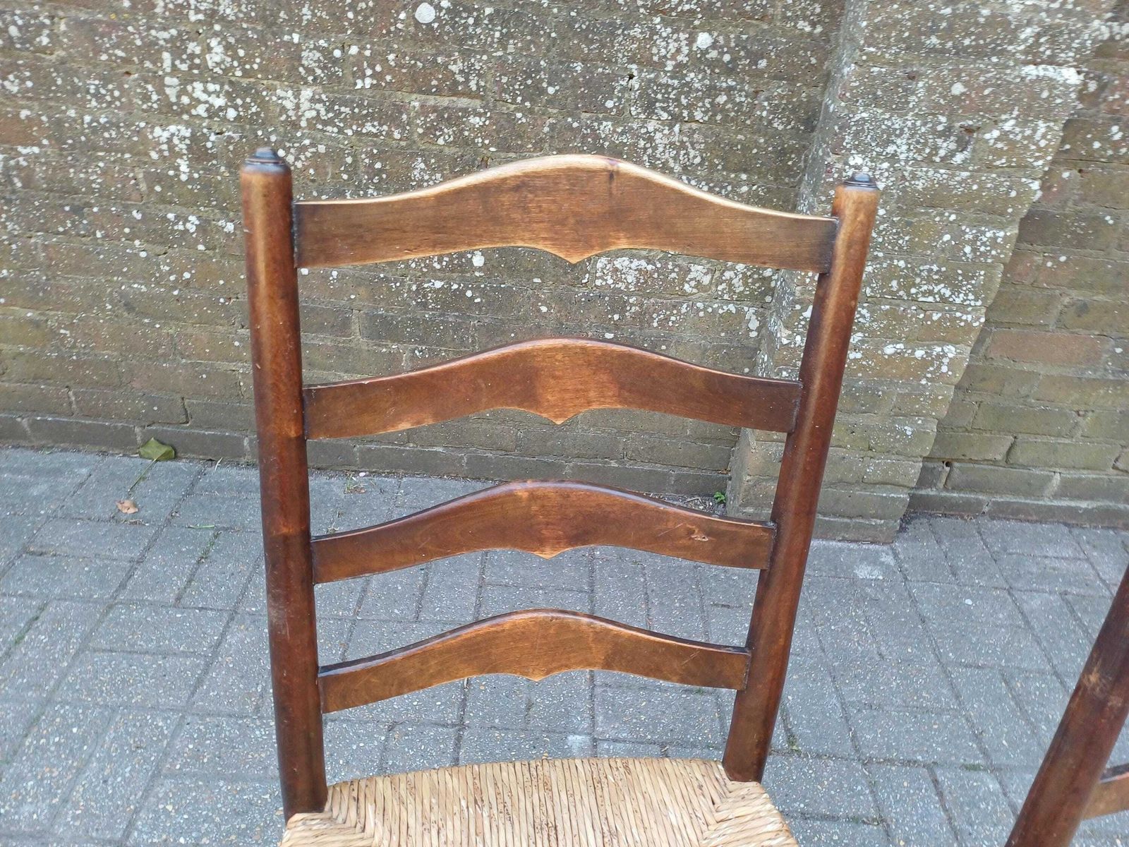 Furniture Pair Antique Victorian Rush Seat Ladder Back Chairs Beech Mahogany Country Kitchen Dining Chairs Woven Seat Rustic photo