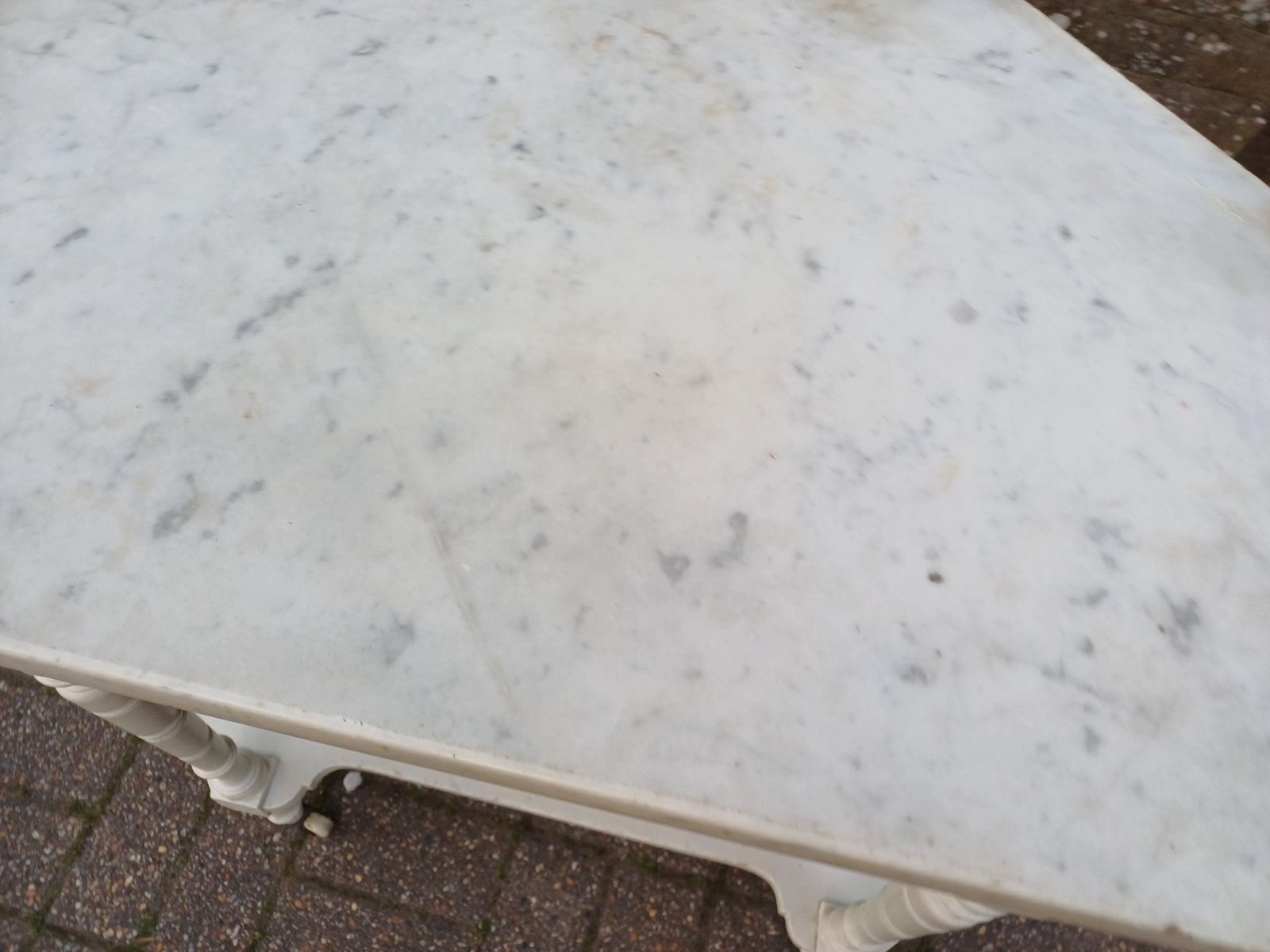Victorian Marble Top Washstand Painted Antique Side Table Cupboard Storage Brass Handles Turned Legs photo buy