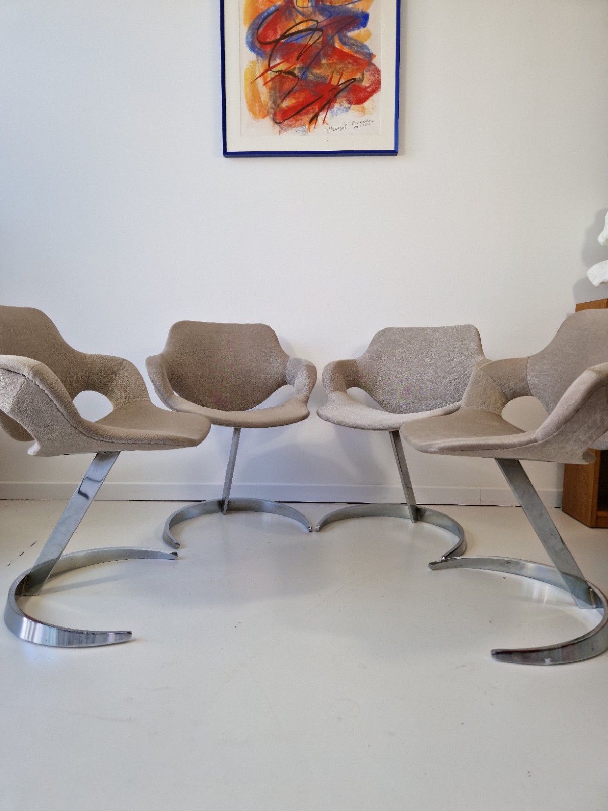 Set Of 4 Boris Tabacoff Sphinx Style Cantilever Dining Lounge Chairs 1970 photo vintage