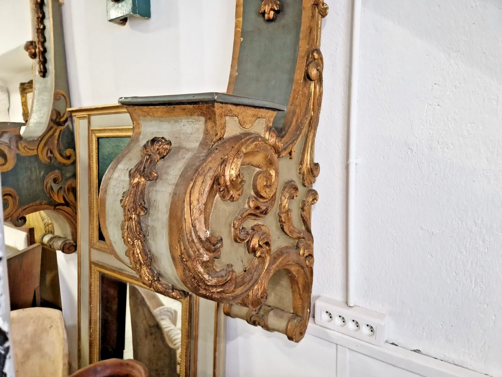 3250.0 Pair Of 18th Century Giltwood Corbels Antique Italian Rococo Carved Wood Shelves photo