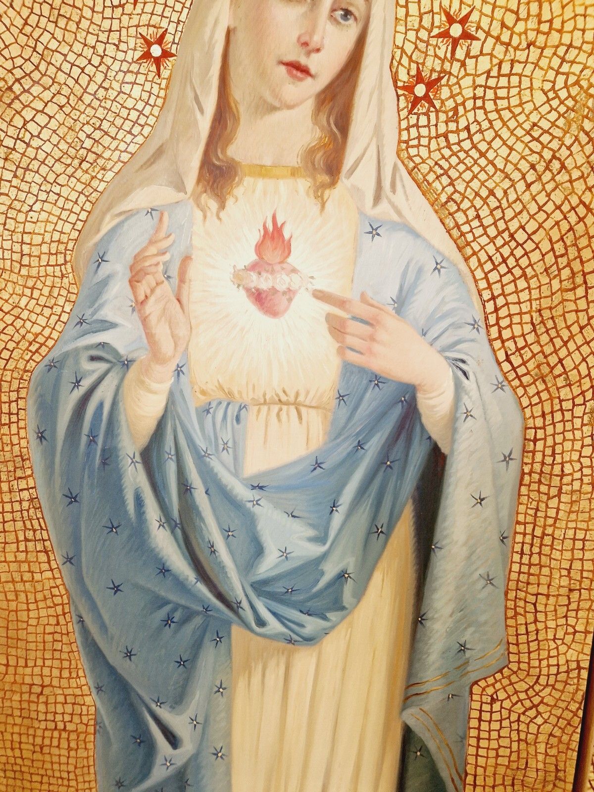 photo vintage Large Antique Italian Religious Triptych Oil Painting Saints Madonna Christ