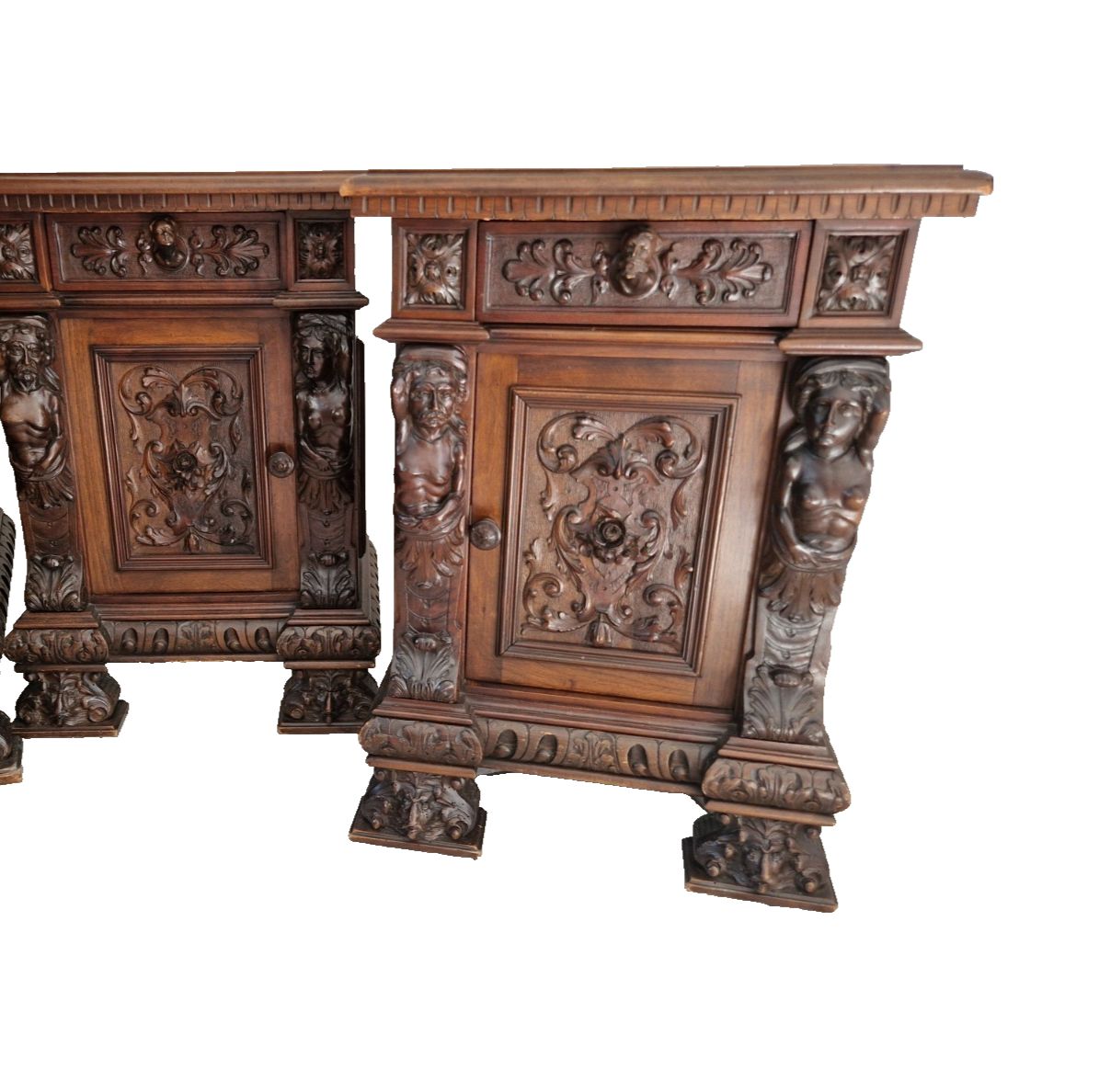 photo for sale Antique Renaissance Bedroom Set King Size Bed Carved Walnut Italian Gothic Style