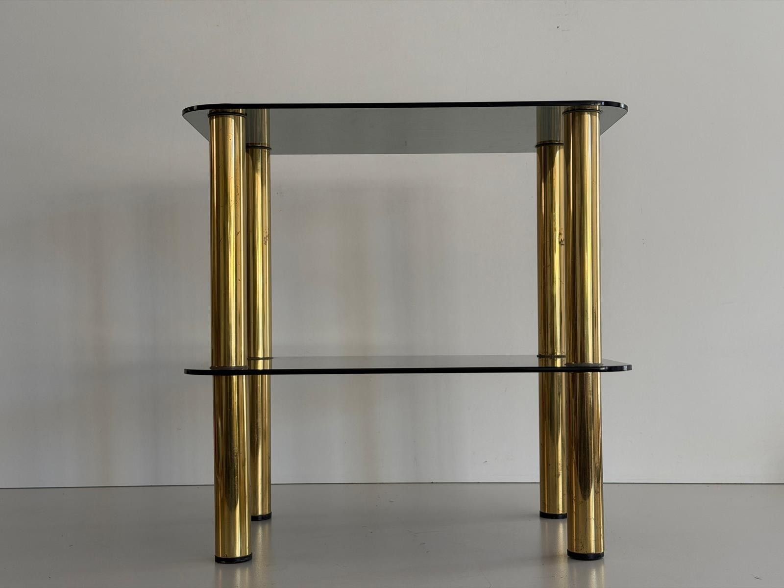 Mid Century Modern Greenish Thick Glass And Brass Legs Side Table, 1960s, Italy photo furniture