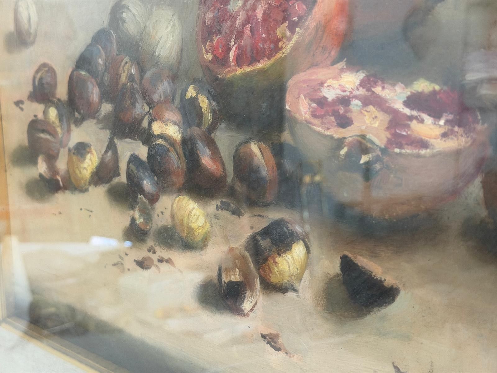 Still Life With Pomegranates And Nuts Signed Oil Painting On Canvas, 1967, Italy photo buy