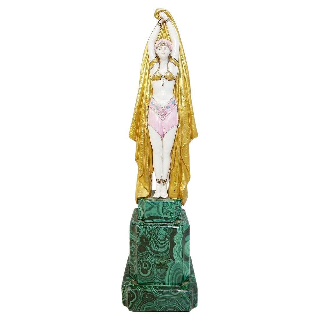 Antinea Art Deco Porcelain Statue Inspired By Demetre Chiparus, 42cm