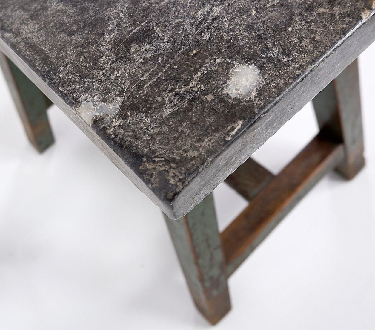 Industrial Console/Table Bluestone Top And Green Weathered Wood   20th photo vinterior