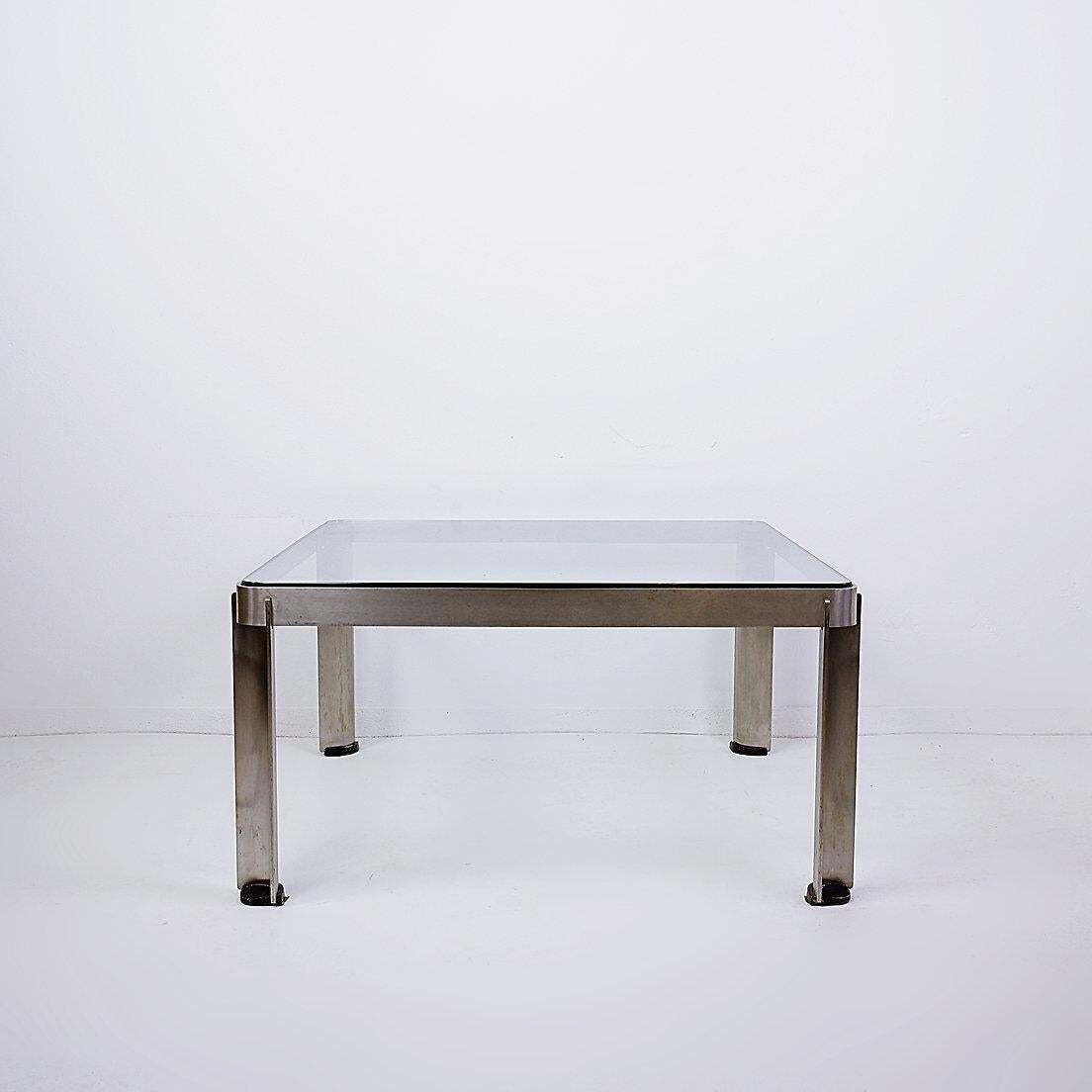 photo for sale Steel And Thick Crystal Coffee Table T113 By Osvaldo Borsani For Tecno 1970s