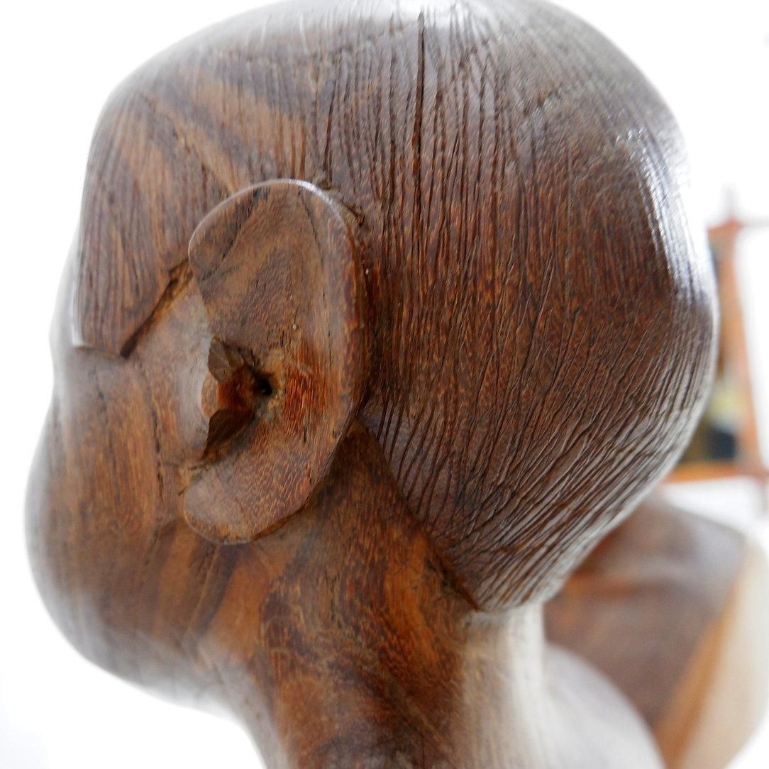 Art Pair Of Hand Carved Wooden Woman/Man Bust Statues   20th photo