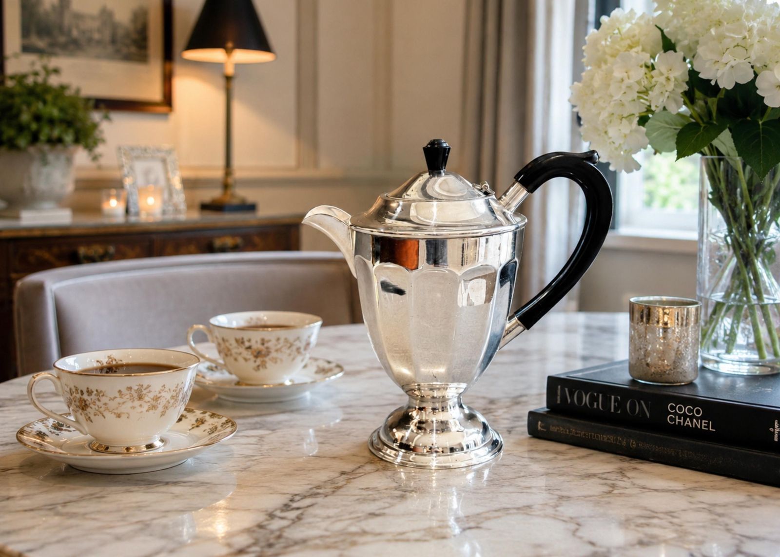 Vintage Engelse Verzilverde Koffiepot van Shuffleb, Art Deco Stijl Theepot Home photo furniture