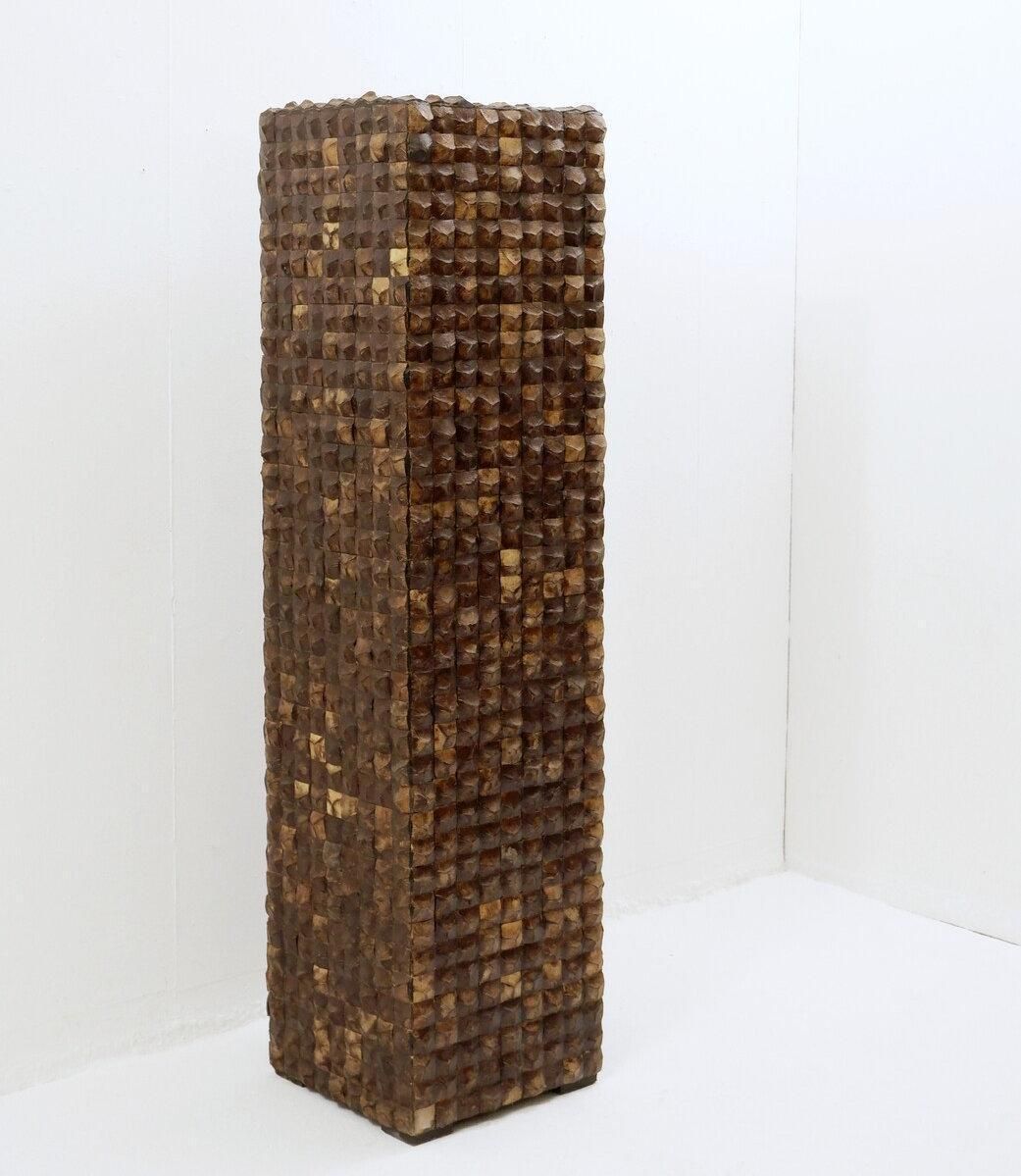 Pair Of Coconut Mosaic Shell Plant Holders   20th   H : 153cm photo for sale