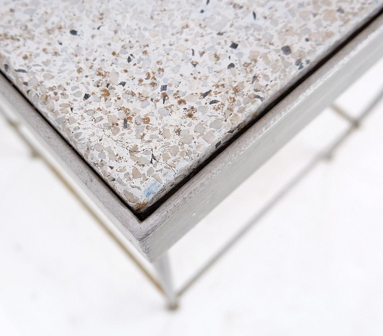 Garden Furniture Mid Century Modern Outdoor Side Table With Metal & Stone Top   20th photo
