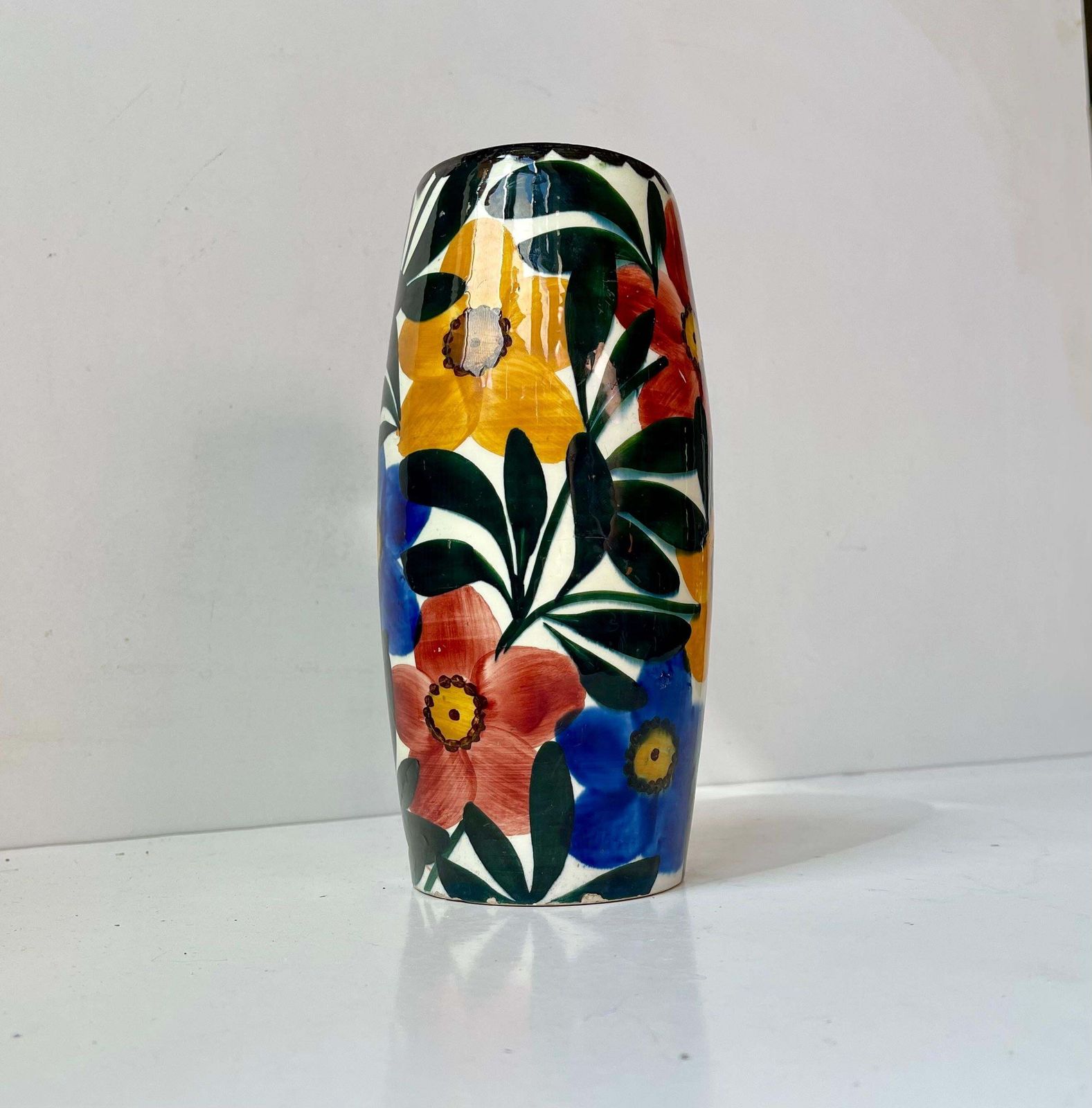 Glazed Ceramic Art Deco Vase With Flowers By Schramberg Germany, 1920s photo Home Decor