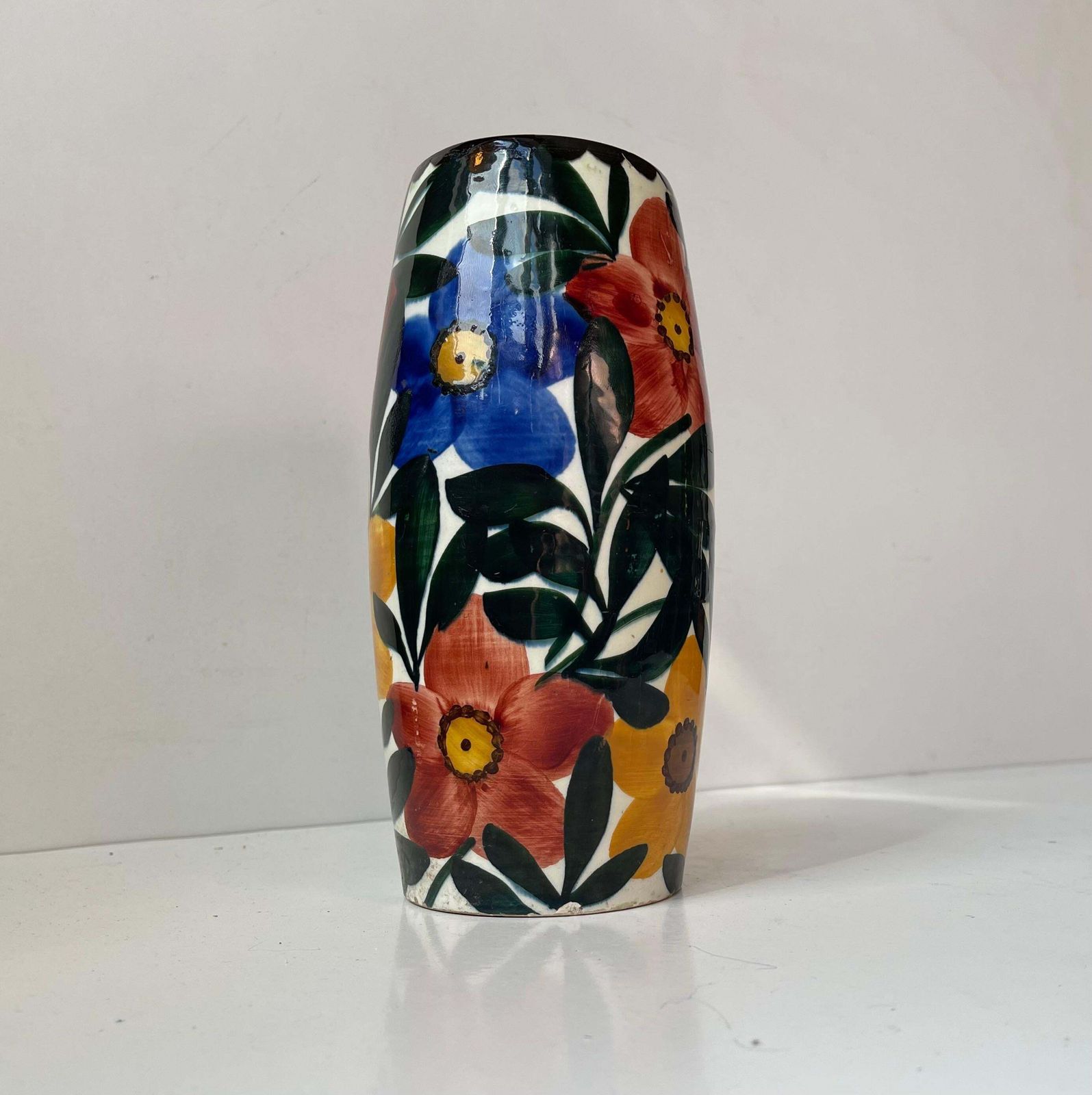 Glazed Ceramic Art Deco Vase With Flowers By Schramberg Germany, 1920s photo 249.0