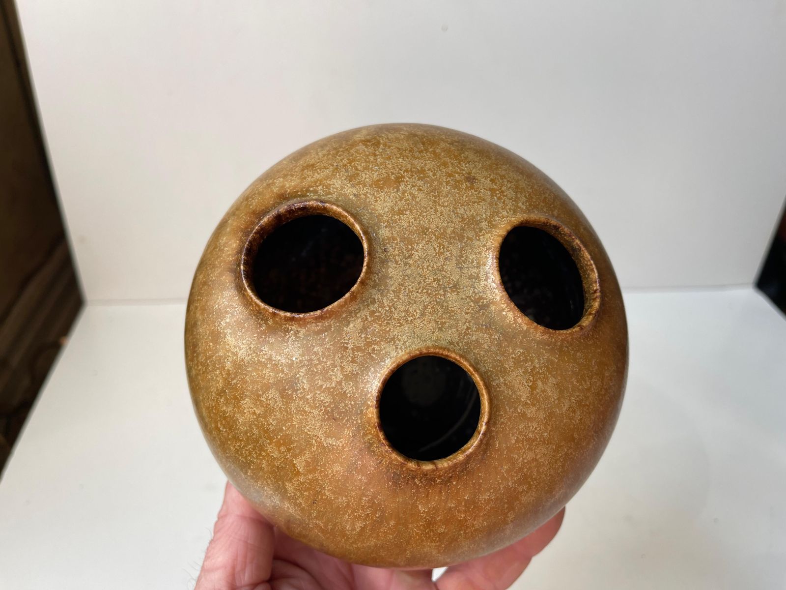photo for sale Organic Modern Moonfrog Vase In Brown Glaze By Kirsten Günther   Knabstrup 1960s