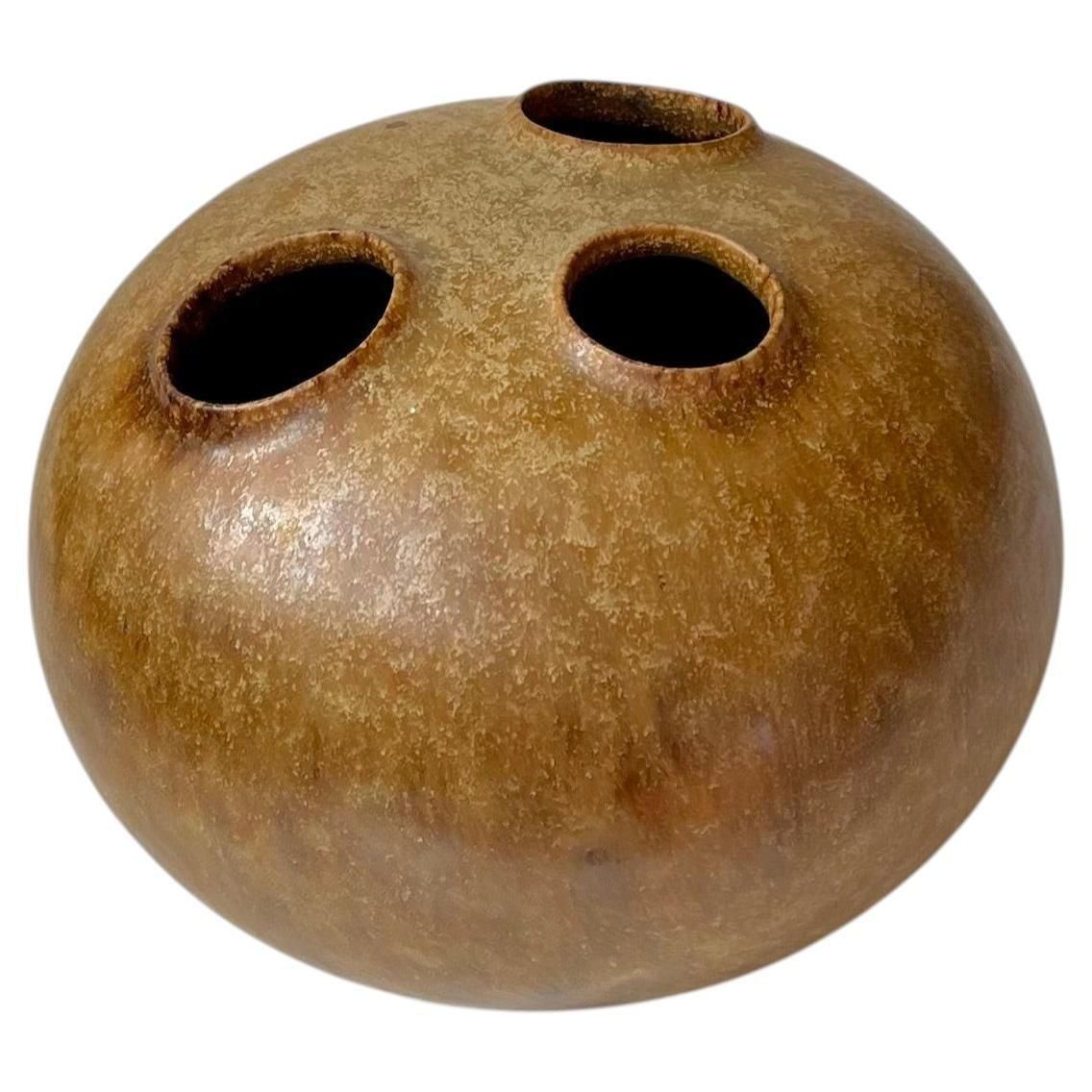 Home Decor Organic Modern Moonfrog Vase In Brown Glaze By Kirsten Günther   Knabstrup 1960s photo