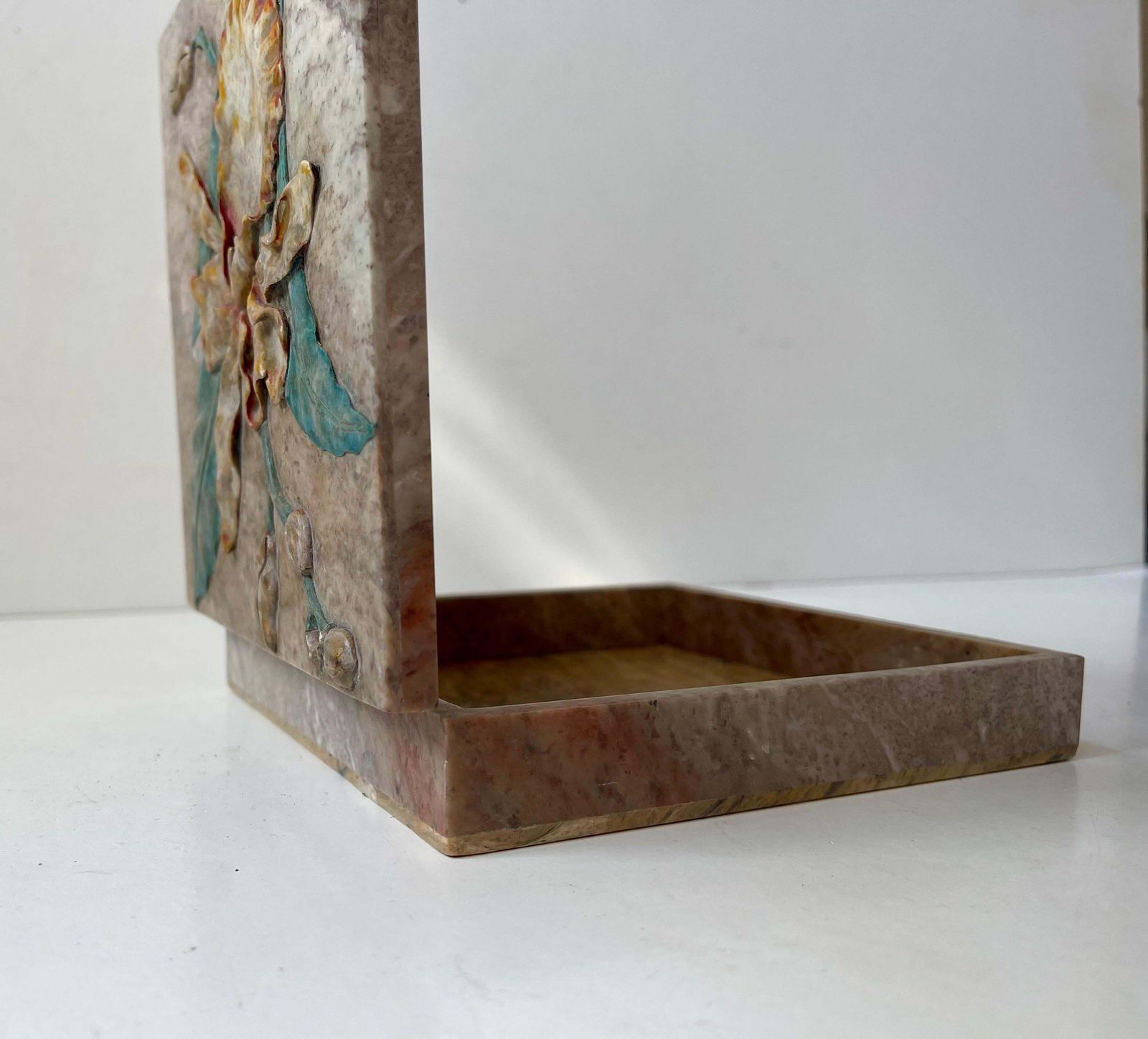 Vintage Marble Trinket Box Hand Cut With Flowers In Relief photo Home Decor