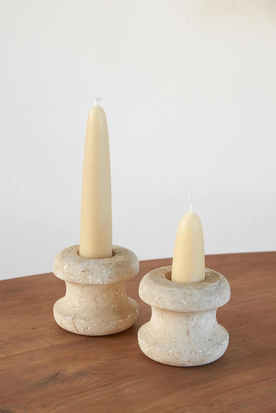 Pair Of French Luberon Stone Candle Holders, C1970