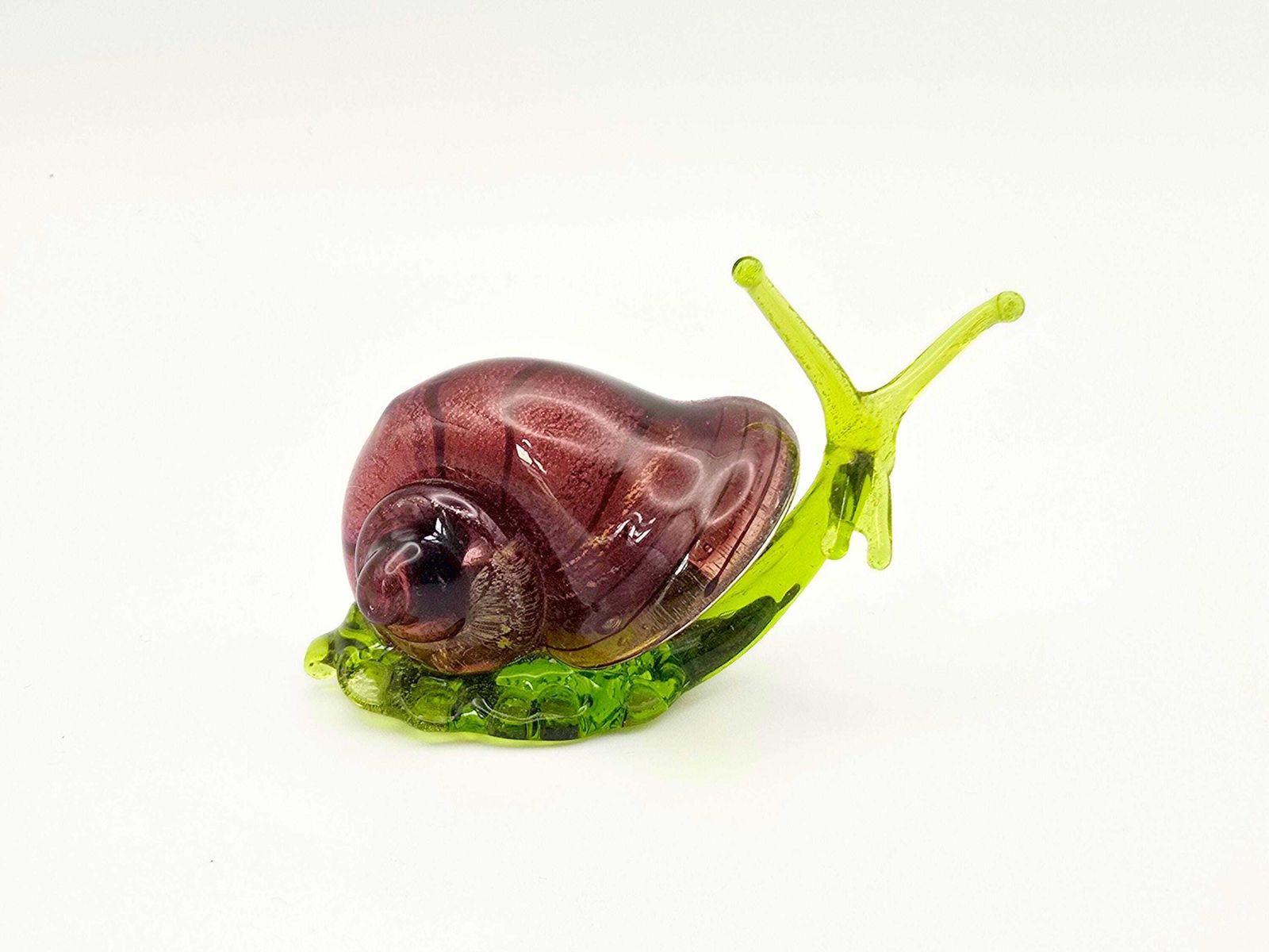 Murano Glass Snail   Purple Aventurine Shell, Green Body   Italian Unusual Glass Animal Figurine