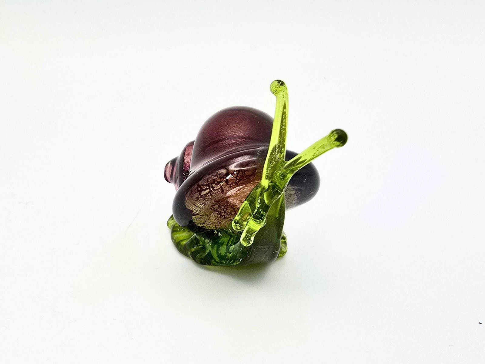 Murano Glass Snail   Purple Aventurine Shell, Green Body   Italian Unusual Glass Animal Figurine photo furniture