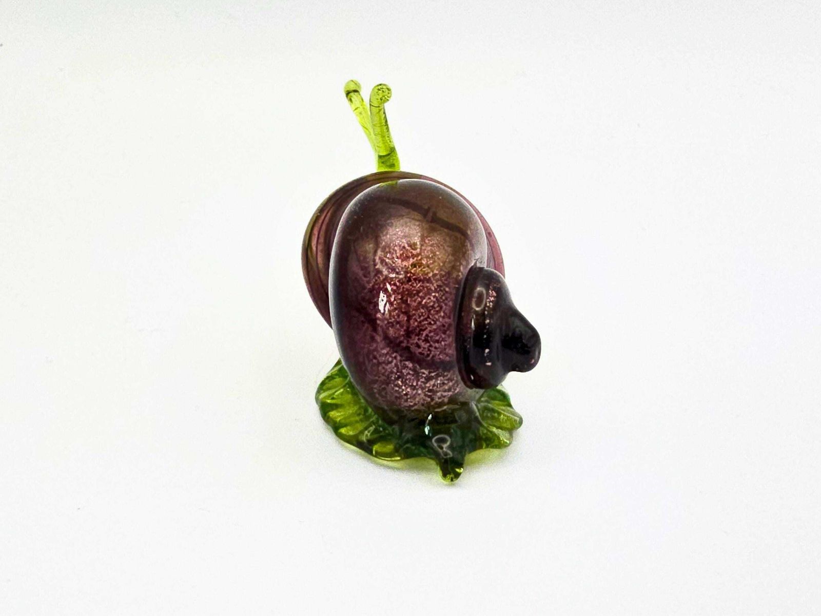 Murano Glass Snail   Purple Aventurine Shell, Green Body   Italian Unusual Glass Animal Figurine photo Home Decor