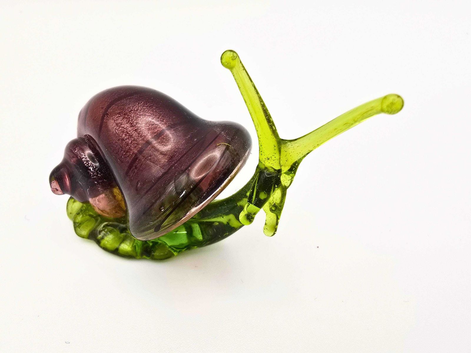 photo furniture Murano Glass Snail   Purple Aventurine Shell, Green Body   Italian Unusual Glass Animal Figurine