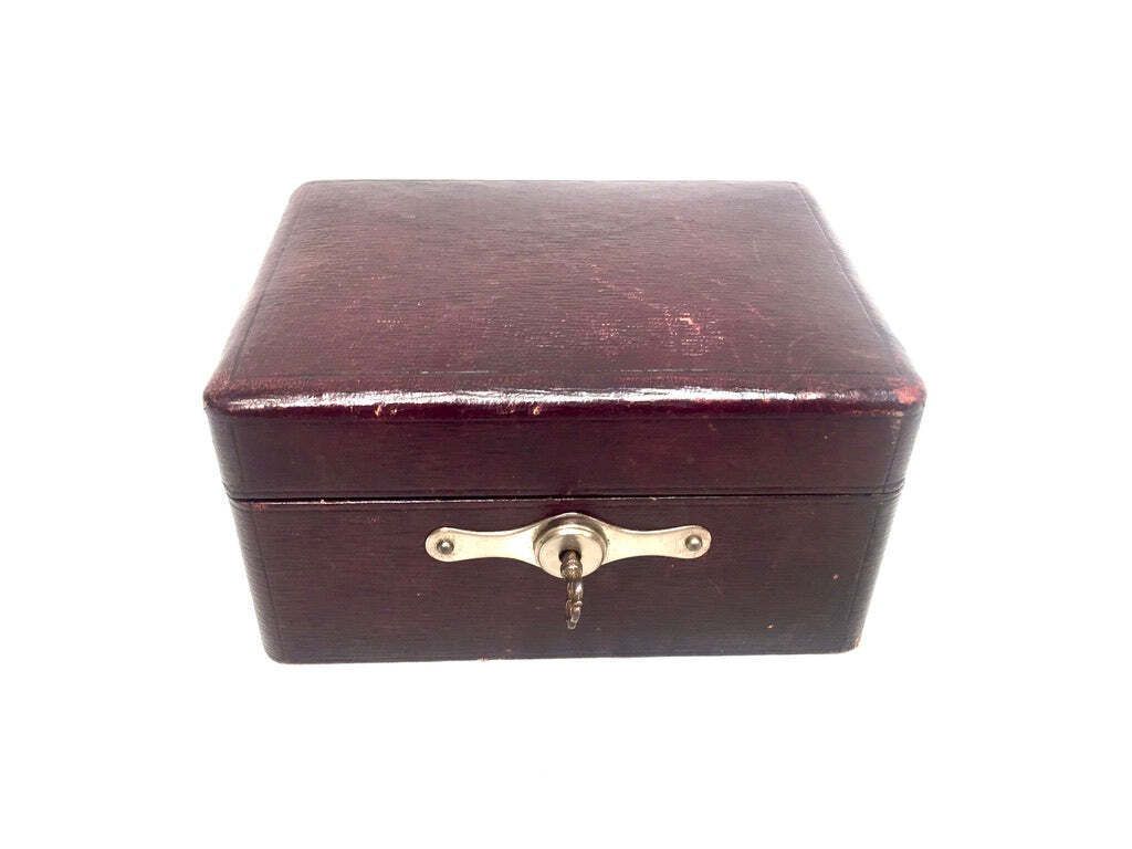 Antique Edwardian Leather Jewellery / Trinket Box With Key &Amp; Working Lock C.1910 photo Home Decor