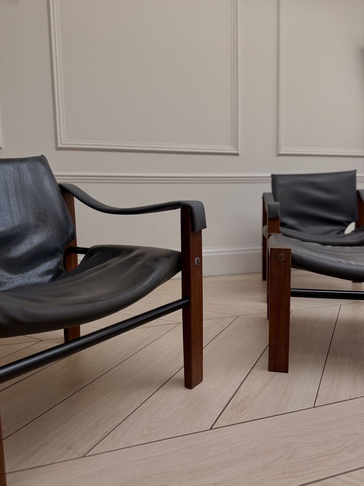Furniture Set Of Three Maurice Burke For Arkana Safari Lounge Chairs And Ottoman photo