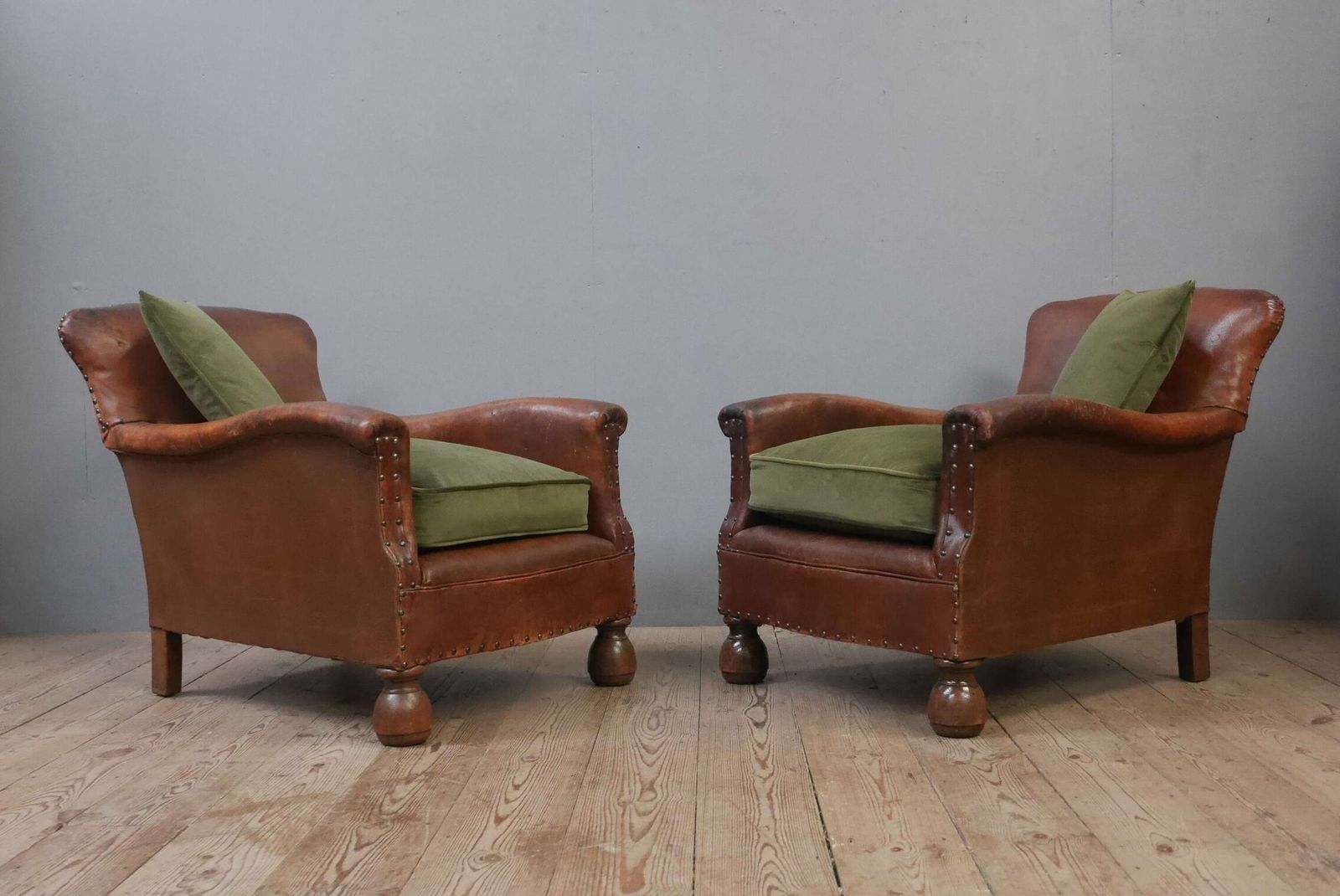 Pair Of Early 20th C English Leather Club Chairs photo for sale
