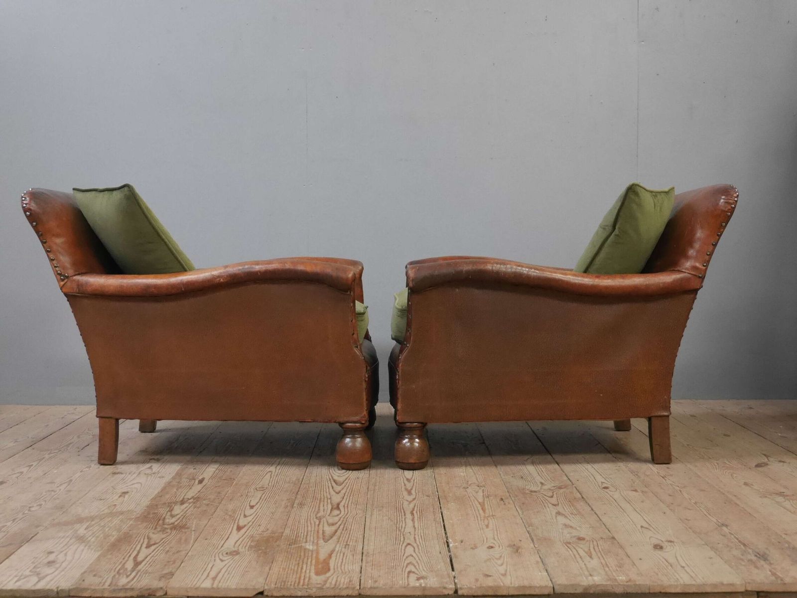 Pair Of Early 20th C English Leather Club Chairs photo vintage