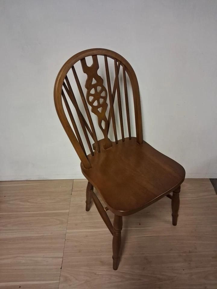 Vintage Priory Styled Country Table With 3 Wheelback Chairs photo for sale
