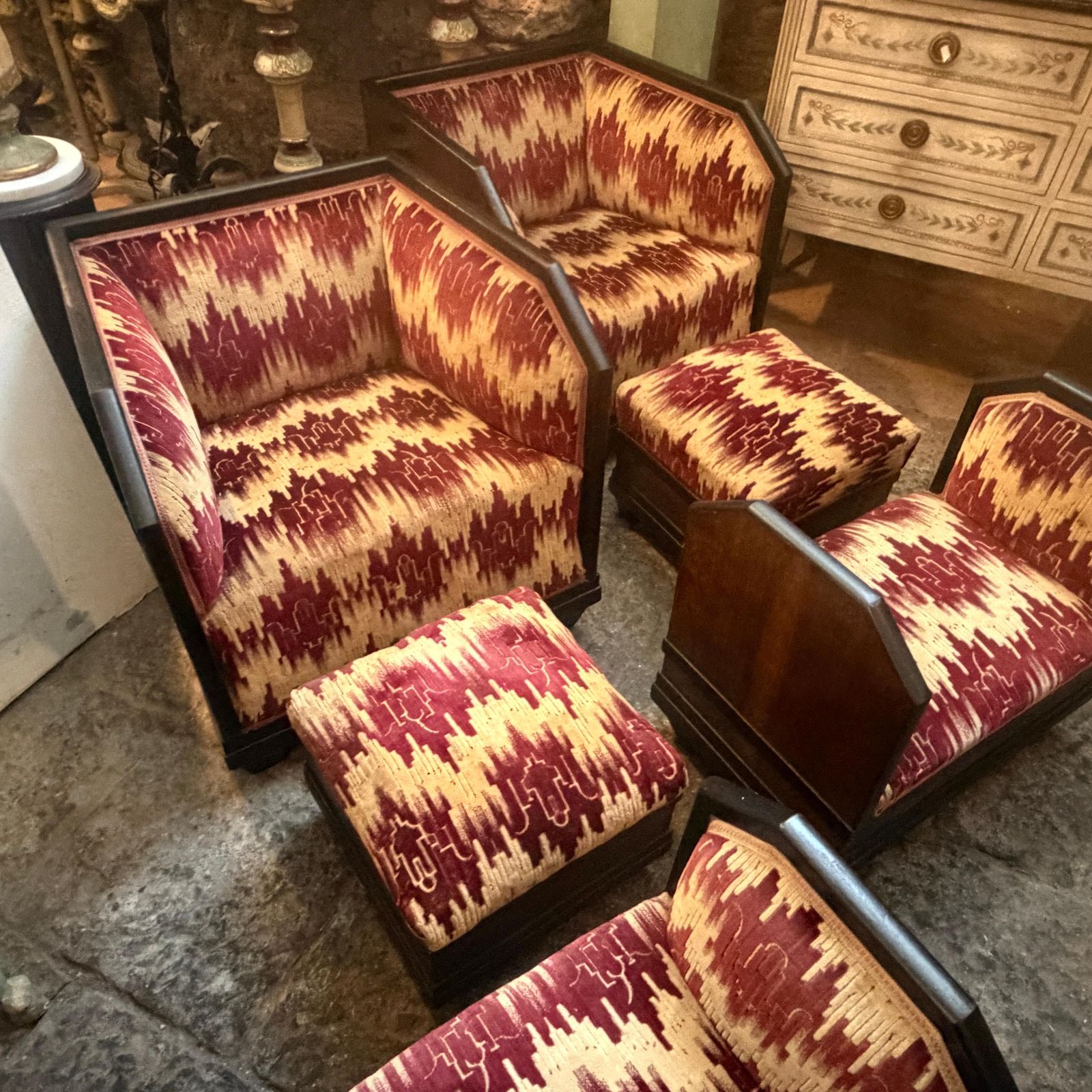 An Italian 1930s Wood And Original Fabric 6 Pieces Living Room Set photo buy