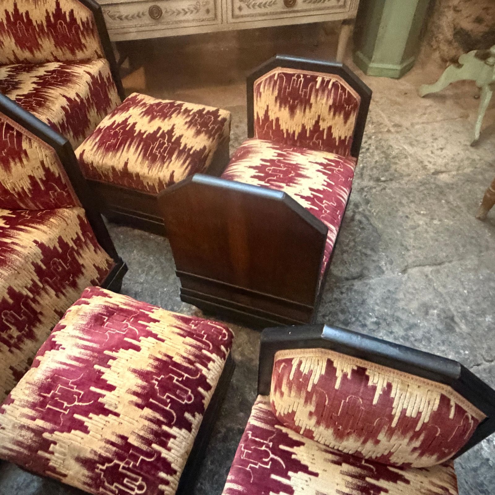 Furniture An Italian 1930s Wood And Original Fabric 6 Pieces Living Room Set photo