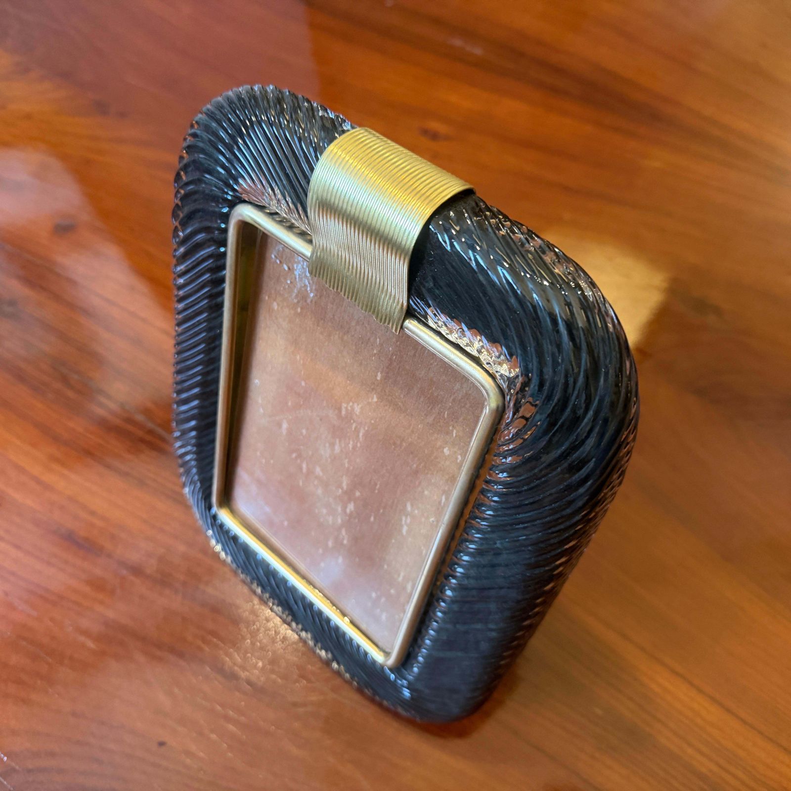 1990s Barovier Style Art Deco Black Murano Glass And Brass Picture Frame photo Home Decor