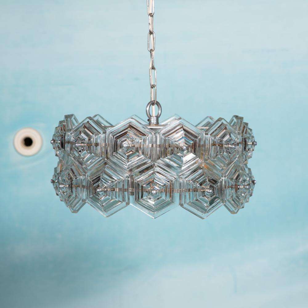 Vintage Hexagon Crystal Pendant, Space Age Glass Pendant photo for sale