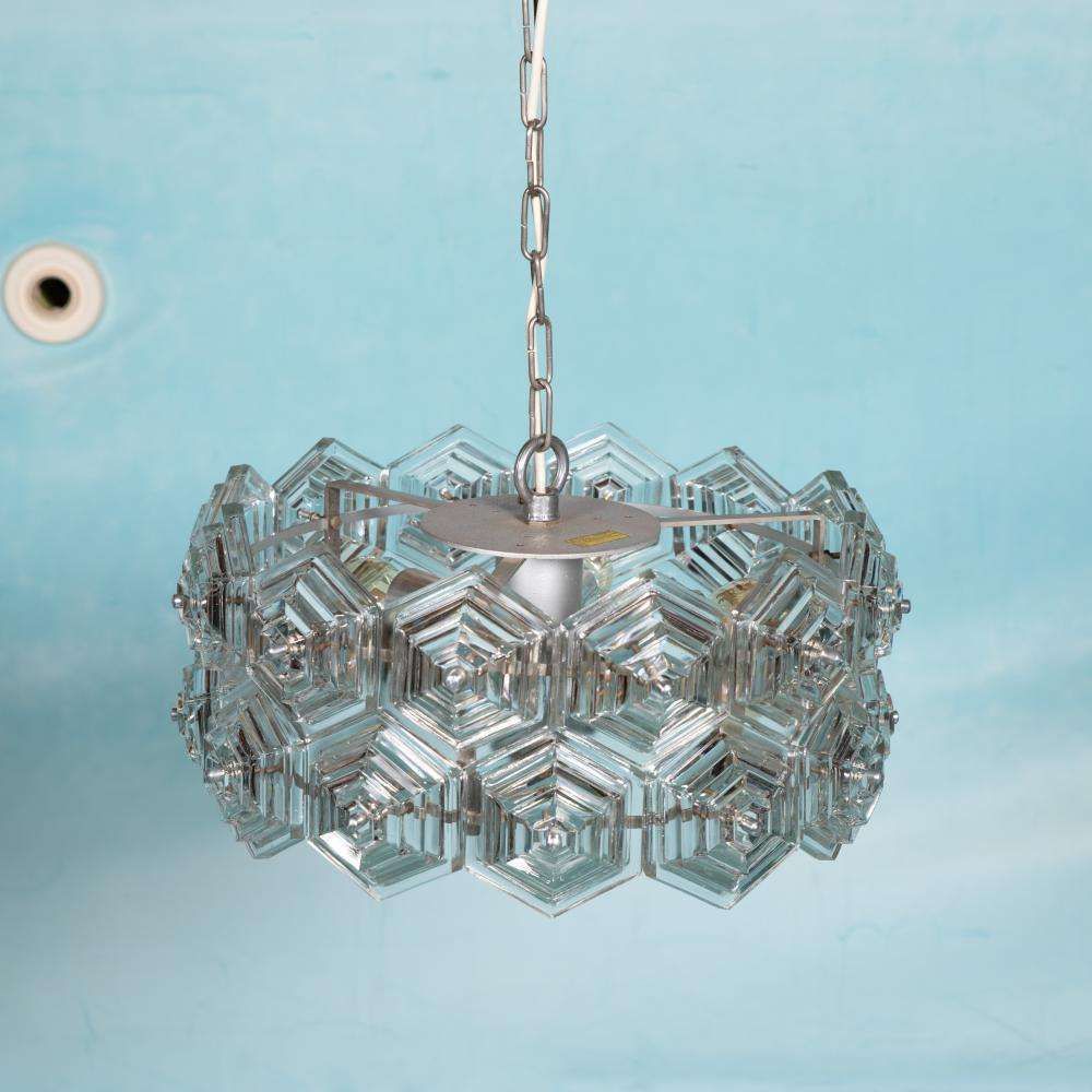 Vintage Hexagon Crystal Pendant, Space Age Glass Pendant photo 521.0