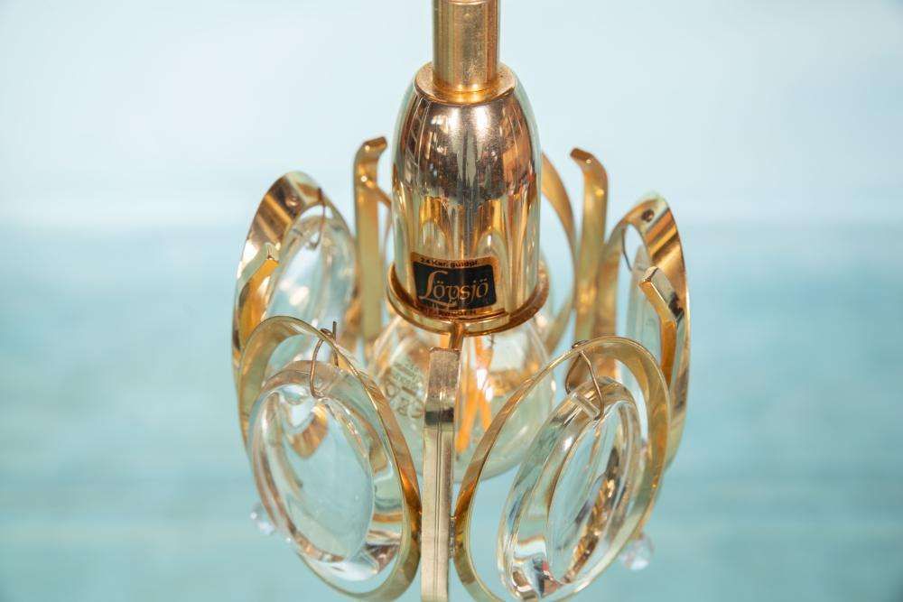 Vintage Brass & Crystal Palwa Pendant Lamp, Midcentury Pendant photo vintage