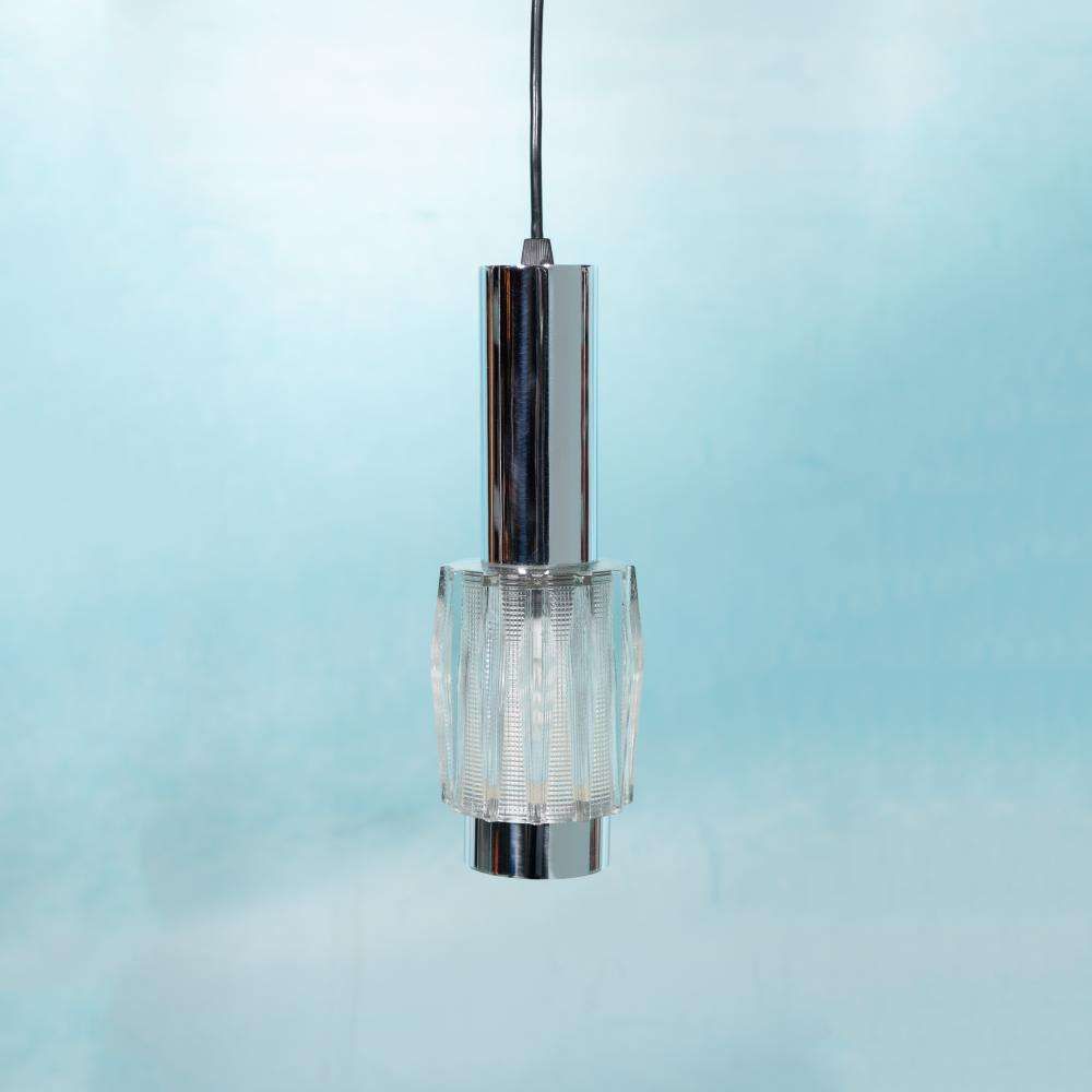 Vintage Chrome And Glass Pendant Lamp, Cascade Space Age Pendant photo furniture