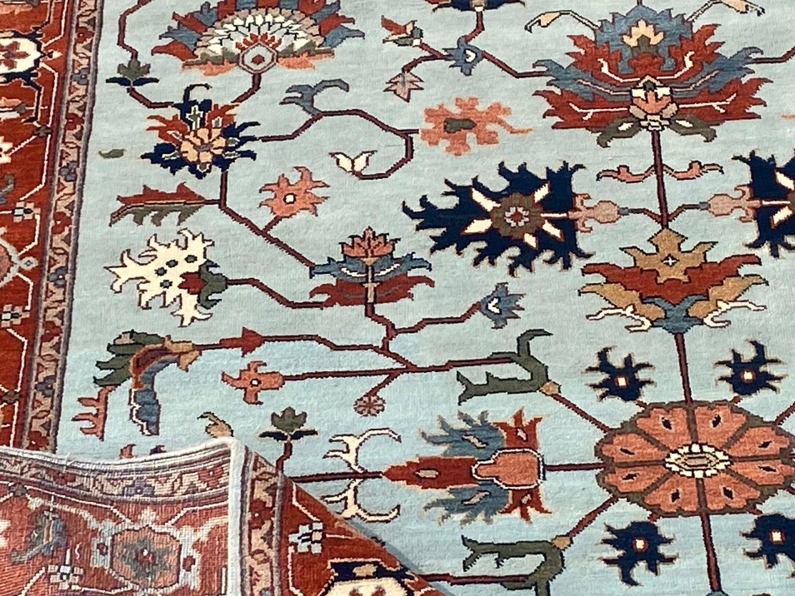 Tapis Oushak noué à la main 245 x 305 cm pour salon, motif floral bleu photo buy