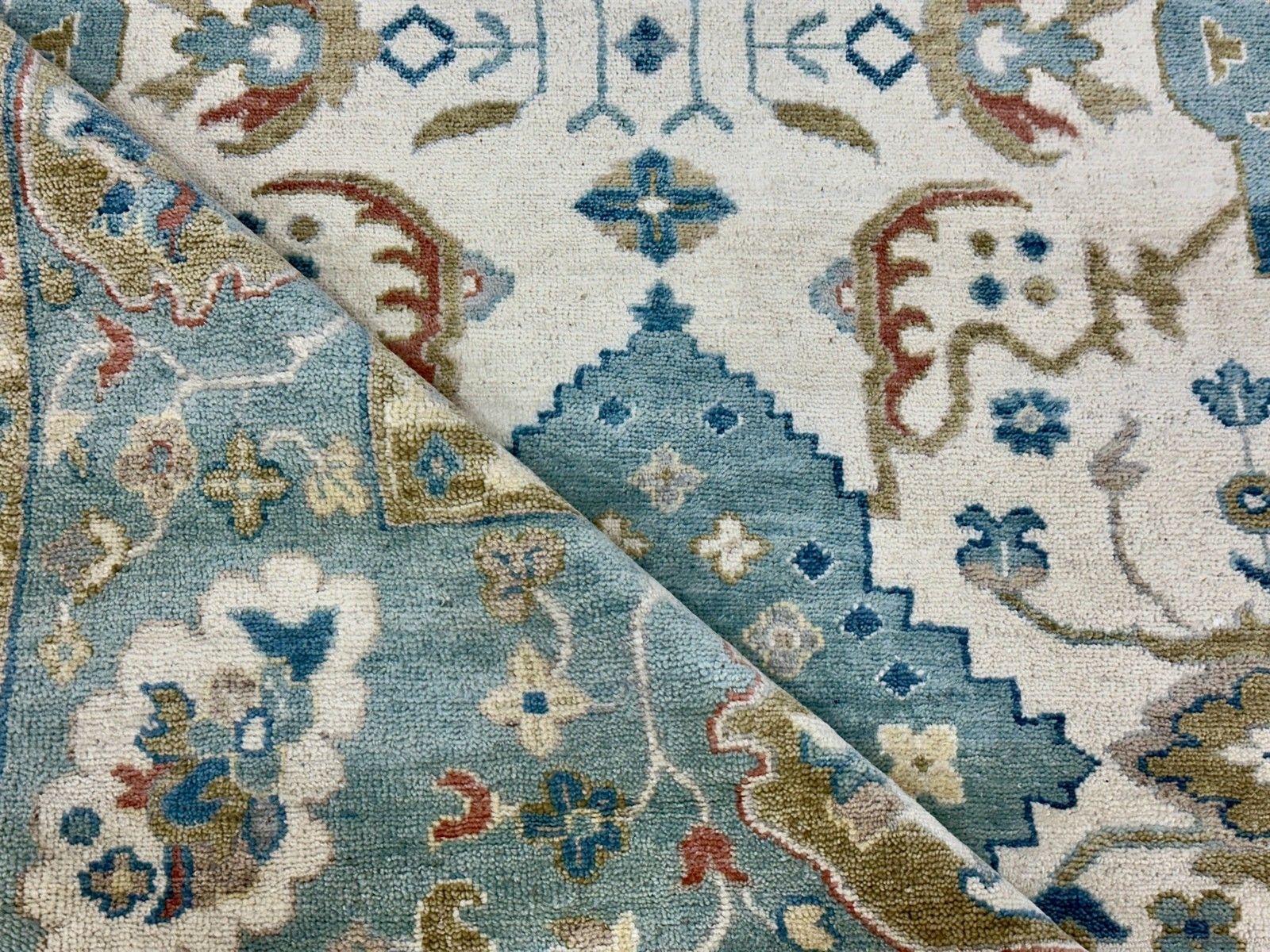 8x10 Ft Contemporary Handmade Wool Area Rug, Ivory And Blue Floral Design Carpet photo buy