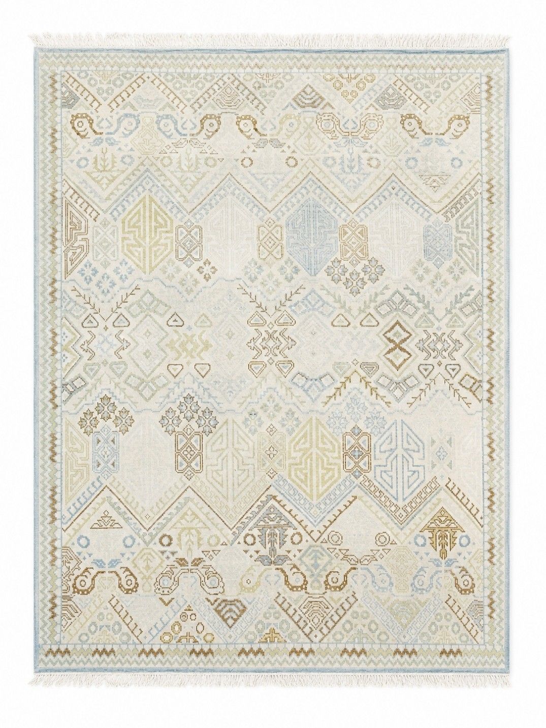 Tapis Oushak en laine noué à la main, 245 x 305 cm (8 x 10 ft). Motif géométrique beige