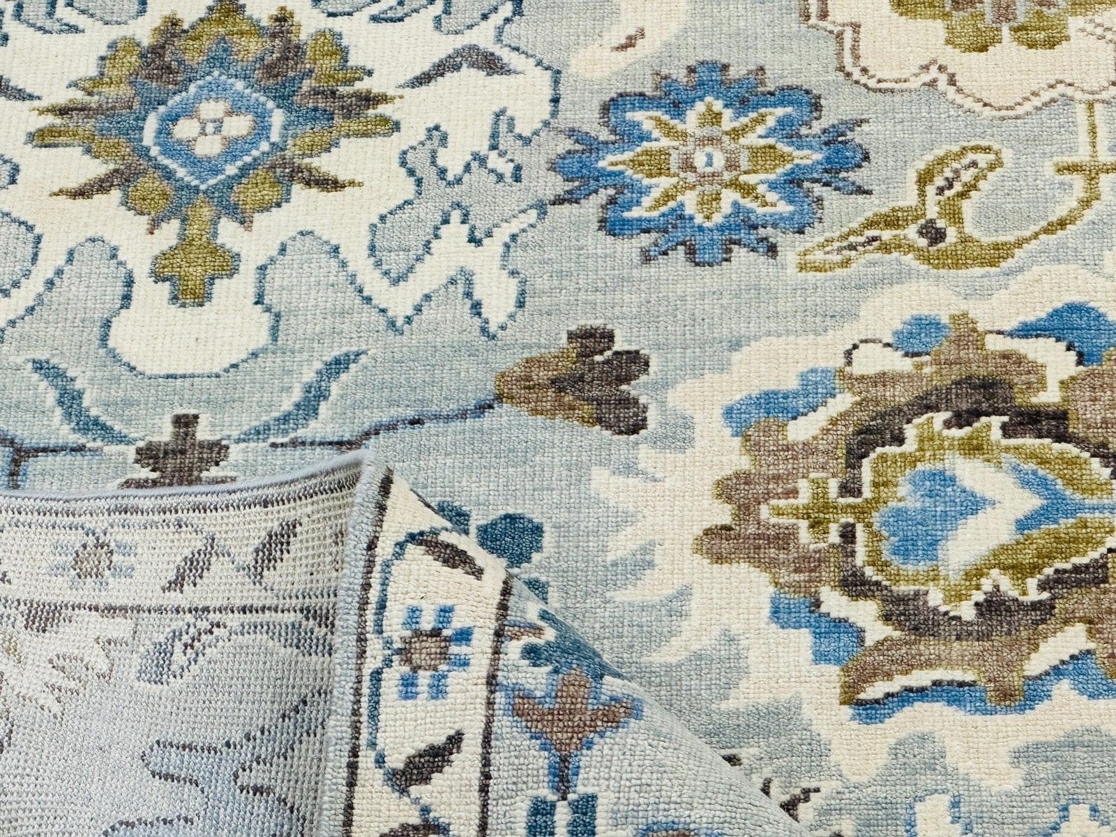 Tapis Oushak en laine fait main 8 x 10 ft, motif floral bleu photo buy