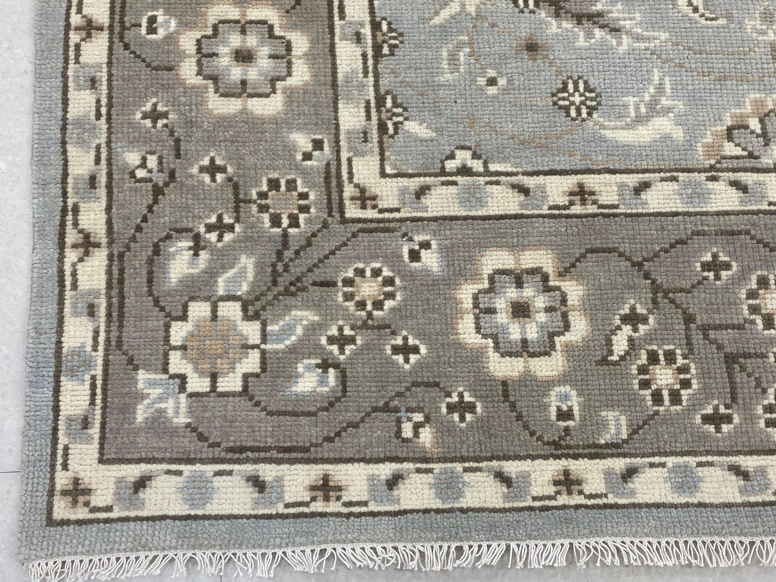 Tapis Oushak noué à la main 245 x 305 cm pour salon, motif floral bleu photo 2112.0