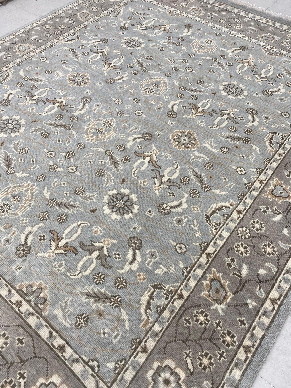 8x10 Ft Hand Knotted Oushak Area Rug For Living Room, Blue Floral Design Carpet photo buy