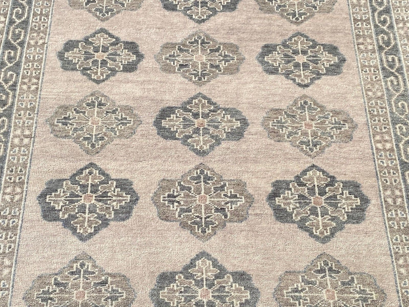 Handgemaakt Oushak wollen vloerkleed 8x10 ft voor woonkamer, tapijt met geometrisch dessin photo vintage