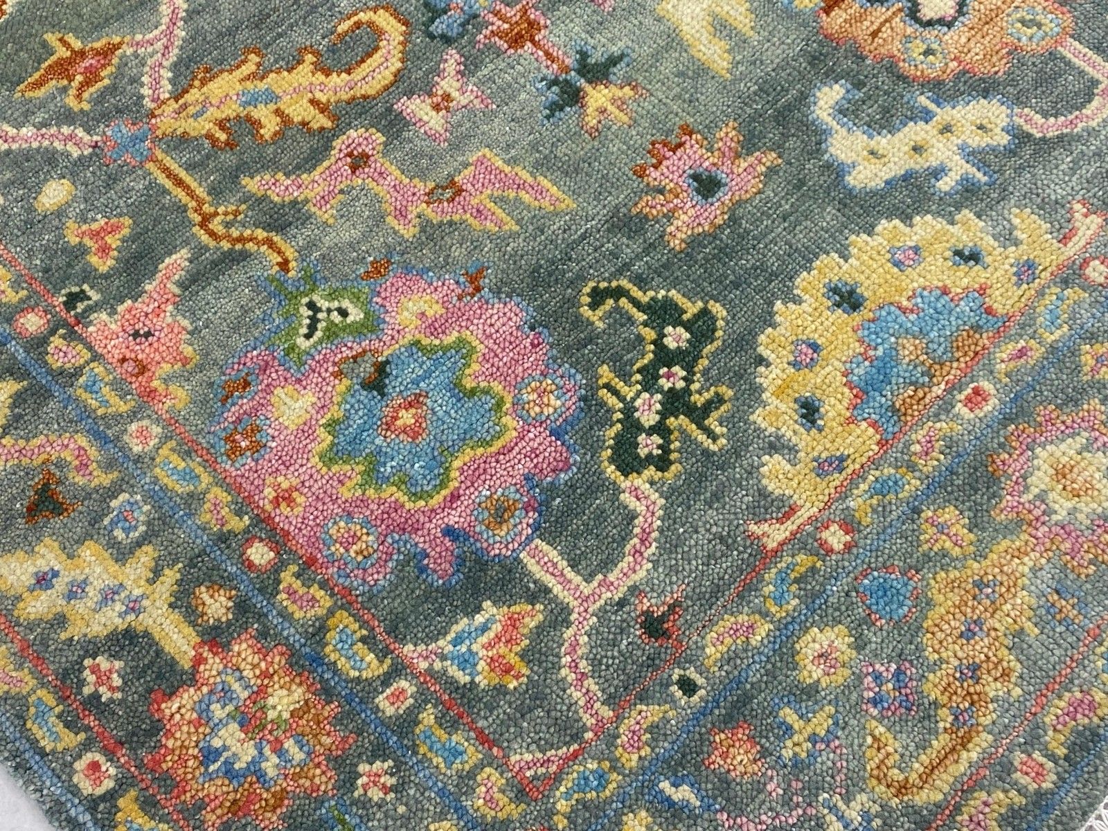 6x9 Ft Handknotted Oushak Rug For Living Room, Green Floral Design Modern Carpet photo Textiles